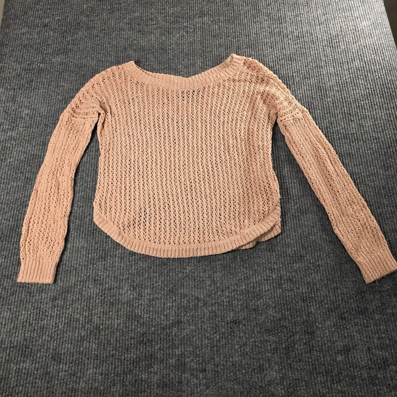 Hollister Sweaters - Hollister Womens Open Knit Sweater Blush Pink Strappy Back Small Boho Pullover